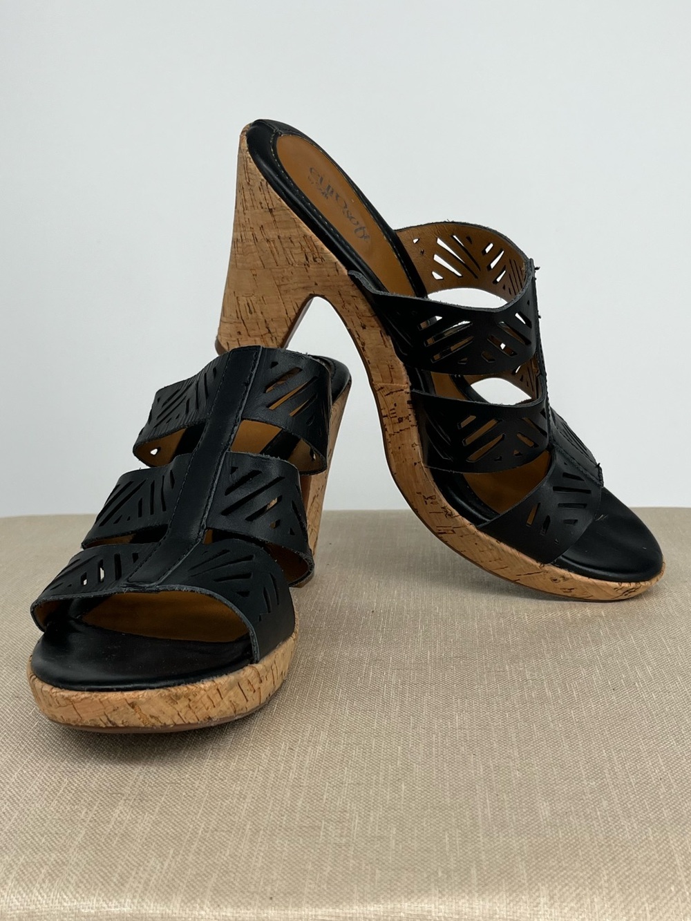 Eurosoft by Sofft Black Cork Wedge Slide Sandals